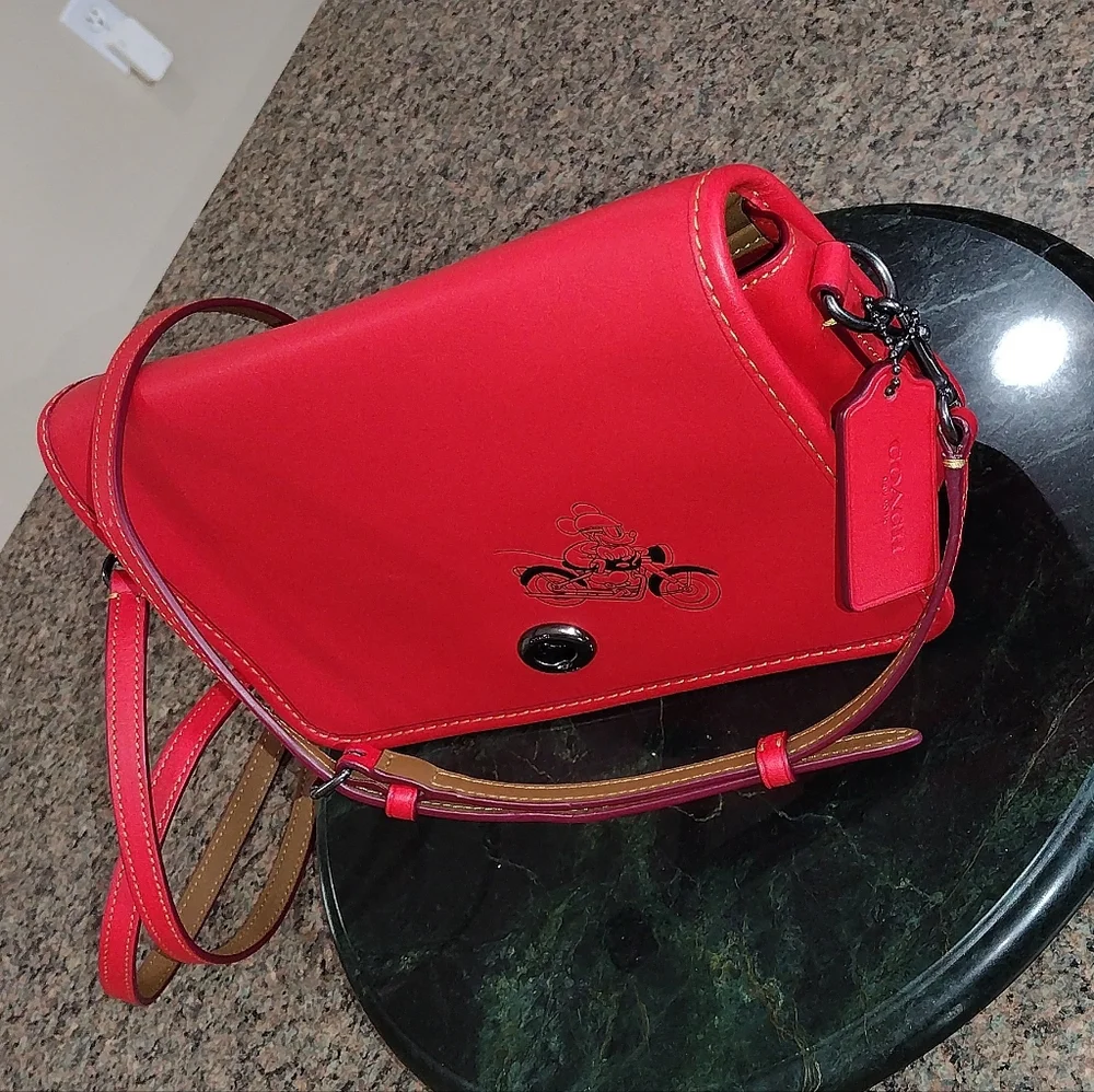 Coach x Disney Red Penny Crossbody with Mickey Mouse black sketched LIKE…